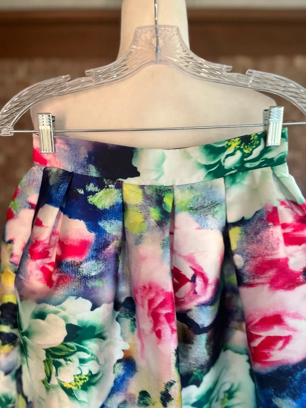 Akira Chicago Floral Multicolor Taffeta Pleated Full Midi Skirt S Retro Party